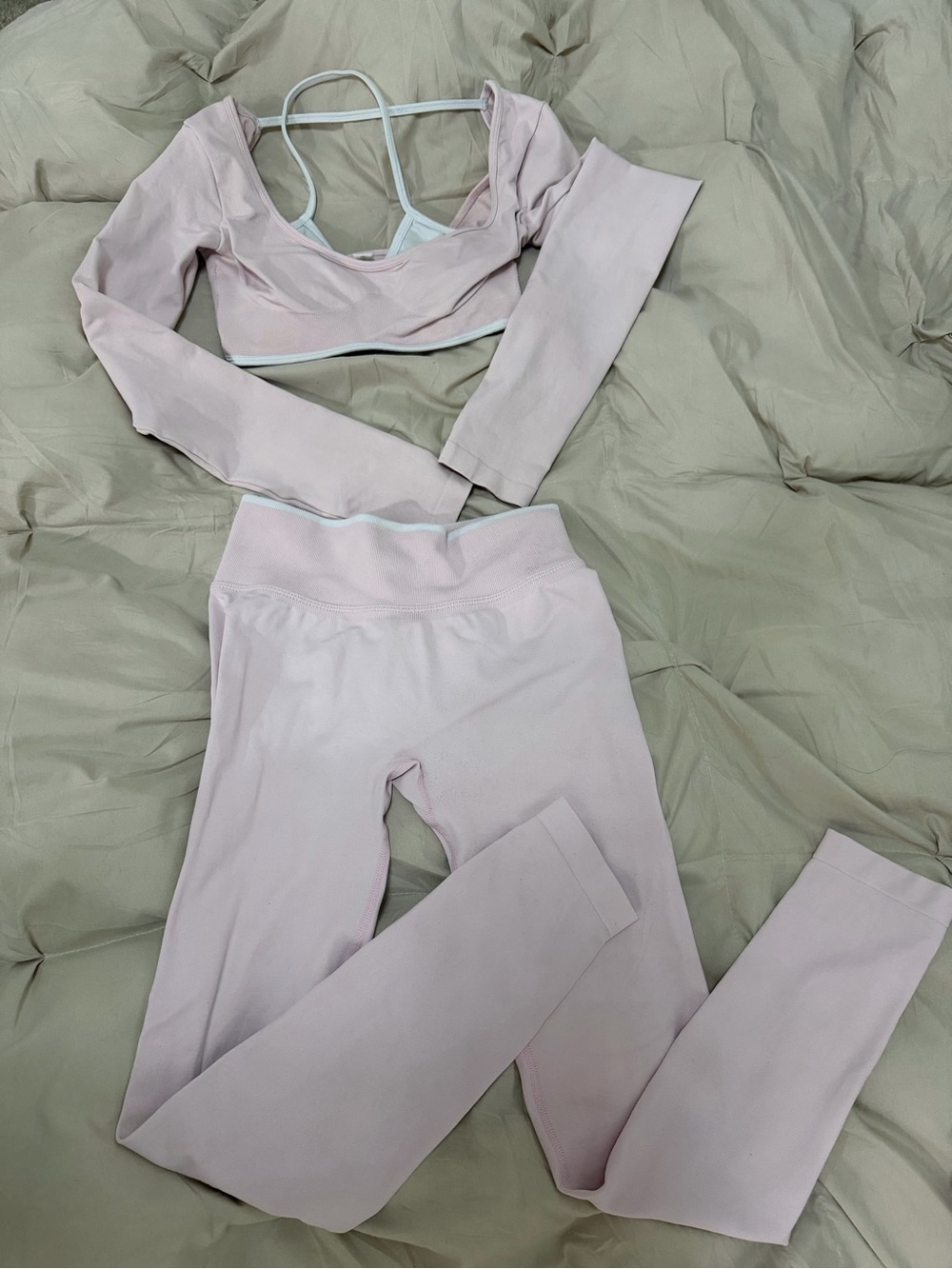 Light Pink Long Sleeve Crop Top & High-Waist Legging Set